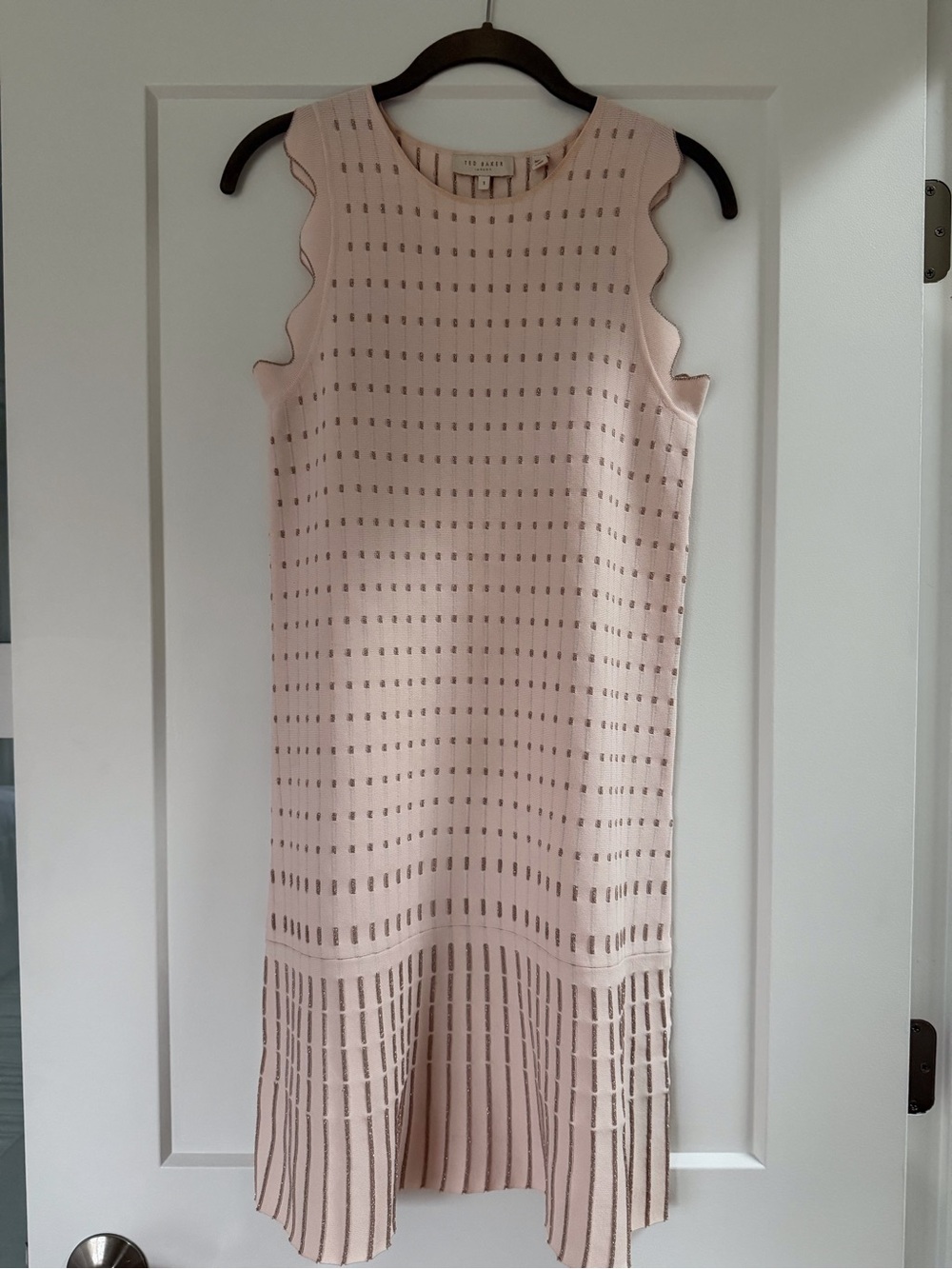 Ted Baker Pale Blush Knit Scallop-Edge Midi Dress